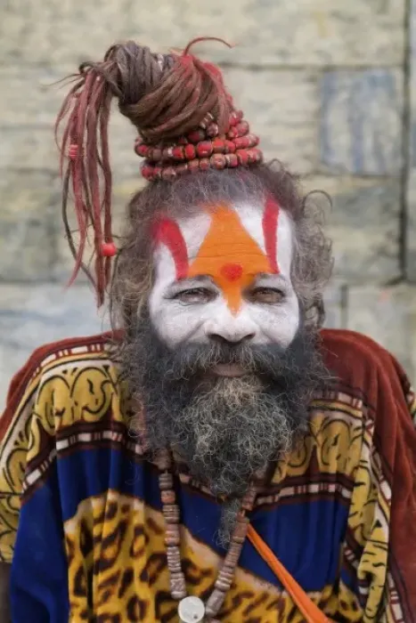 Framed Print : Kathmandu Nepal religious man who is a character painted in costume near river Framed Print : Kathmandu Nepal religious man who is a character painted in costume near river