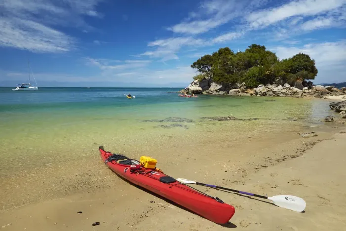Framed Print : Kayak and Fisherman Island, Abel Tasman National Park, Nelson Region, South Island Framed Print : Kayak and Fisherman Island, Abel Tasman National Park, Nelson Region, South Island