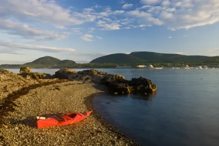 Framed Print : A kayak in the Porcupine Islands in Maines Acadia National Park. Bar Harbor