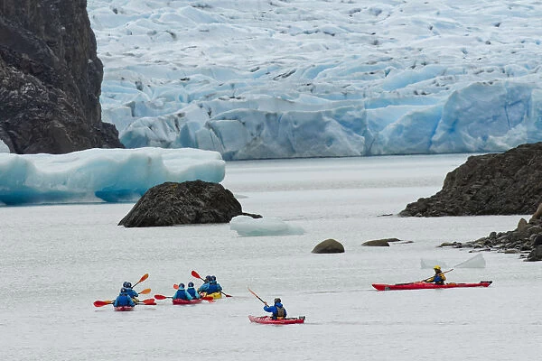 Kayakers exploring Grey Lake and Grey Glacier, Torres del Paine National Park