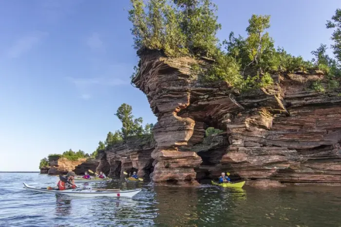 Framed Print : Kayakers exploring the sea caves of Devils Island in the Apostle Islands National Lakeshore Framed Print : Kayakers exploring the sea caves of Devils Island in the Apostle Islands National Lakeshore