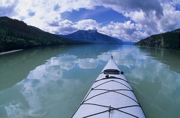 Kayaking at the end end of Azure Lake in Wells Gray Provincial Park, British Columbia, Canada