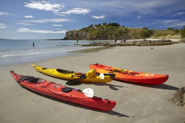 Framed Print : Kayaks on beach near Doctors Point, and Mapoutahi Pa, Historic Maori Pa Site, north of Dunedin Framed Print : Kayaks on beach near Doctors Point, and Mapoutahi Pa, Historic Maori Pa Site, north of Dunedin
