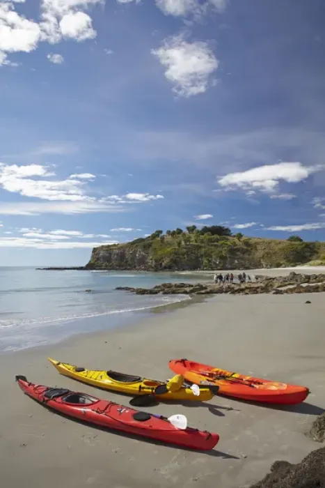 Framed Print : Kayaks on beach near Doctors Point, and Mapoutahi Pa, Historic Maori Pa Site, north of Dunedin Framed Print : Kayaks on beach near Doctors Point, and Mapoutahi Pa, Historic Maori Pa Site, north of Dunedin