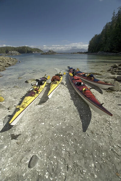 Kayaks on Dicebox Island, Broken Island Group, Pacific Rim National Park Preserve