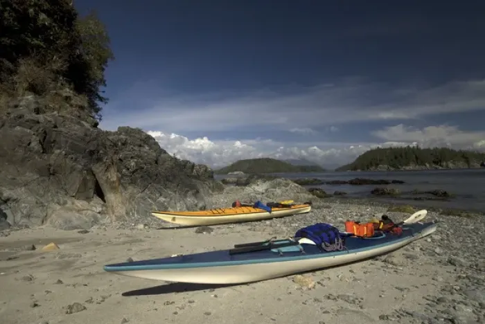 Framed Print : Kayaks at Dicebox Island, Broken Island Group, Pacific Rim National Park Preserve Framed Print : Kayaks at Dicebox Island, Broken Island Group, Pacific Rim National Park Preserve