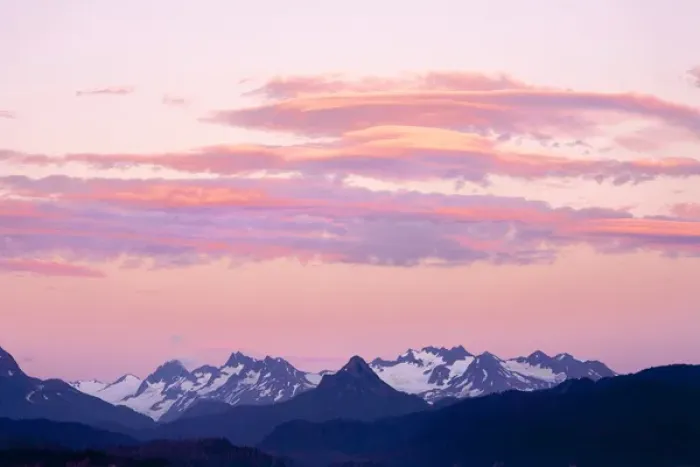Framed Print : Kenai Mountains at sunrise. Seen from Lands End. Homer. Alaska