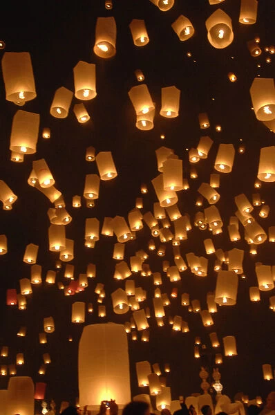Khom loy lanterns during Loi Krathong festival, at Tudong Kha Satan meditation temple