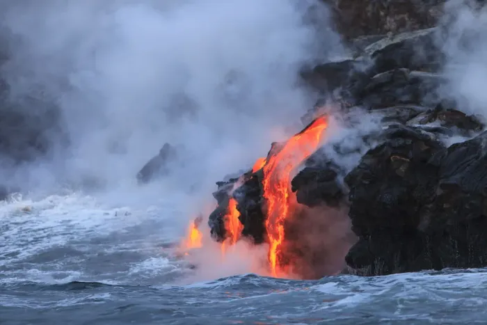 Framed Print : Kilauea lava flow near former town of Kalapana, Big Island, Hawaii, USA