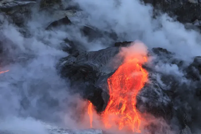 Framed Print : Kilauea lava flow near former town of Kalapana, Big Island, Hawaii, USA