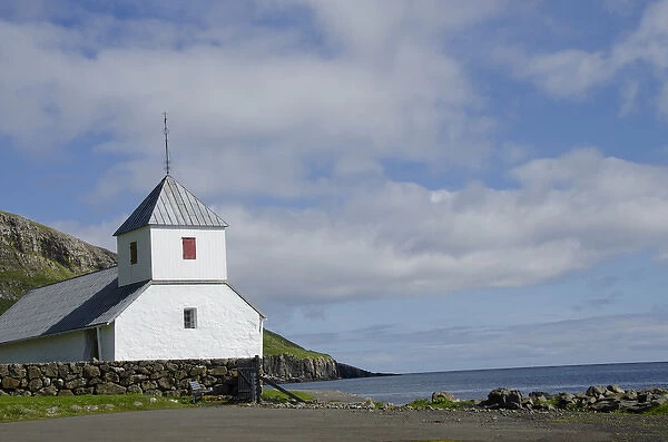 Kingdom of Denmark, Faroe Islands. Historic medieval church of Kirkjubour, dedicated