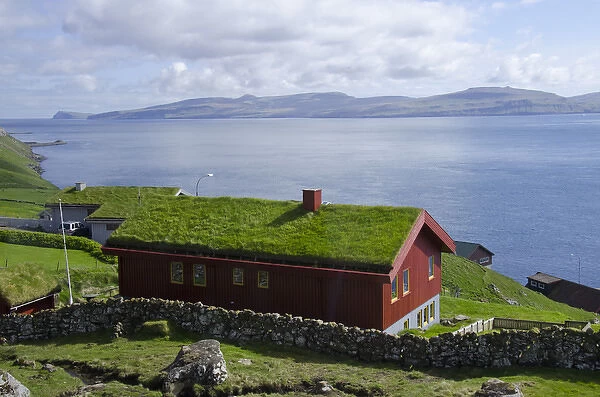 Kingdom of Denmark, Faroe Islands, Southern tip of the Island of Streymoy. View of Hestur