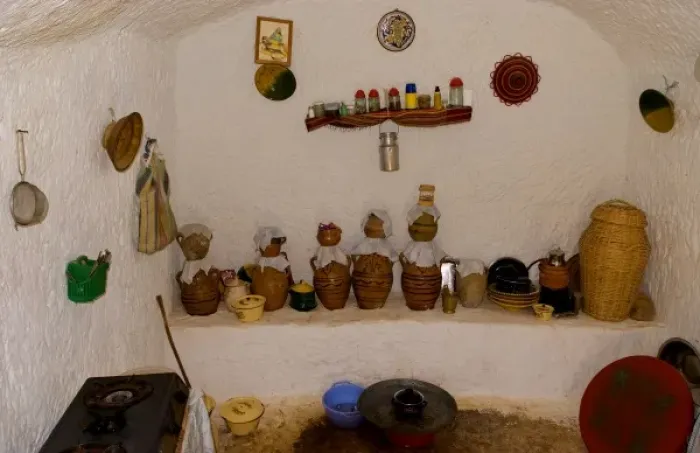 Framed Print : Kitchen with jugs in Berber Lifestyle Village Matmata Tunisia cave house in mountain Framed Print : Kitchen with jugs in Berber Lifestyle Village Matmata Tunisia cave house in mountain