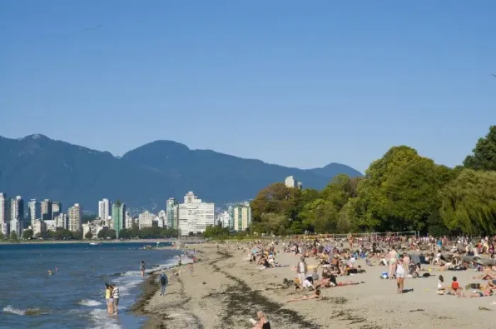 Framed Print : Kitsilano Beach park and swimming pool overlook English Bay and the skyline of downtown Vancouver Framed Print : Kitsilano Beach park and swimming pool overlook English Bay and the skyline of downtown Vancouver