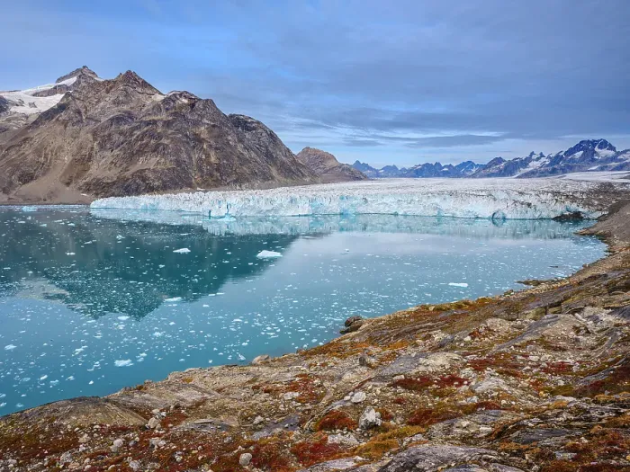 Framed Print : Knud Rasmusen Glacier (also called Apuseeq Glacier) Sermiligaaq Fjord. Ammassalik area in Greenland, Tasiilaq, Danish Territory, autumn