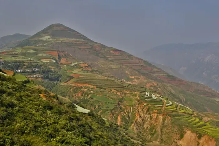 Framed Print : Kunming Dongchuan Red Land, China with crops in the red soil canola, corn Framed Print : Kunming Dongchuan Red Land, China with crops in the red soil canola, corn