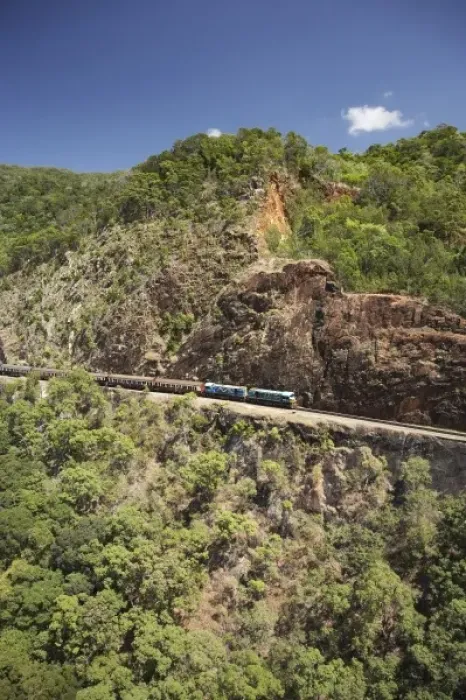 Framed Print : Kuranda Scenic Railway at Red Bluff, Cairns, North Queensland, Australia - aerial Framed Print : Kuranda Scenic Railway at Red Bluff, Cairns, North Queensland, Australia - aerial
