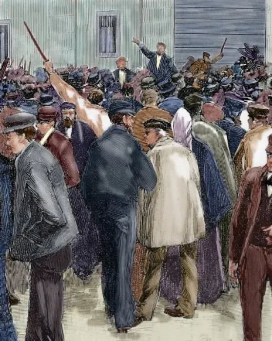 Framed Print : Labor movement. Meeting held on May 1890 in Barcelona. The civil governor greets Framed Print : Labor movement. Meeting held on May 1890 in Barcelona. The civil governor greets