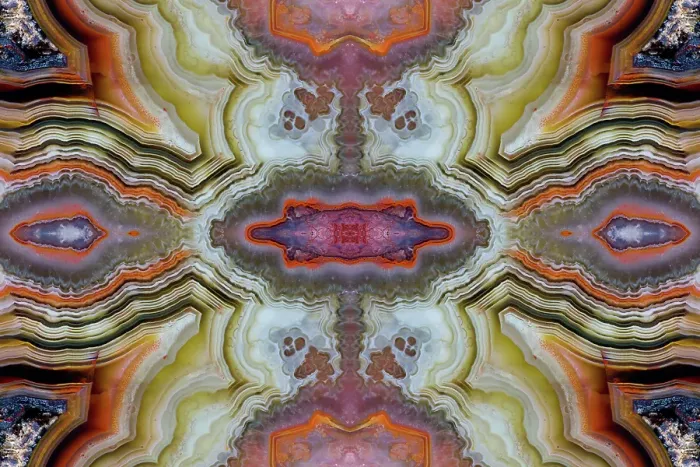 Framed Print : Laguna agate kaleidoscope repeating mirror-effect pattern