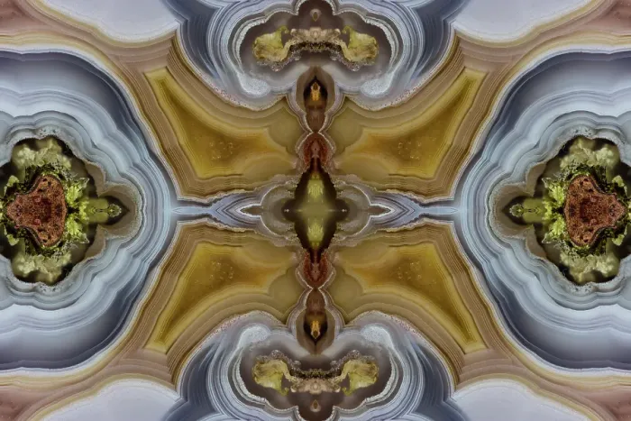 Framed Print : Laguna agate kaleidoscope repeating mirror-effect pattern