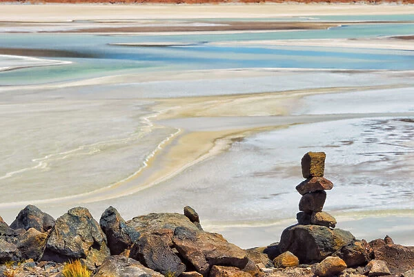Laguna Salar de Talar with rock pile, San Pedro de Atacama, Antofagasta Region, Chile