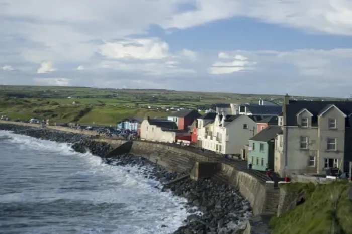 Framed Print : Lahinch, County Clare, Ireland, Town, Coastline, Waves, Breakwater, Houses Framed Print : Lahinch, County Clare, Ireland, Town, Coastline, Waves, Breakwater, Houses