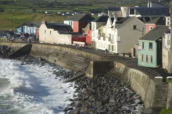 Lahinch, County Clare, Ireland, Houses, Breakwater, Waves, Coastline, Town