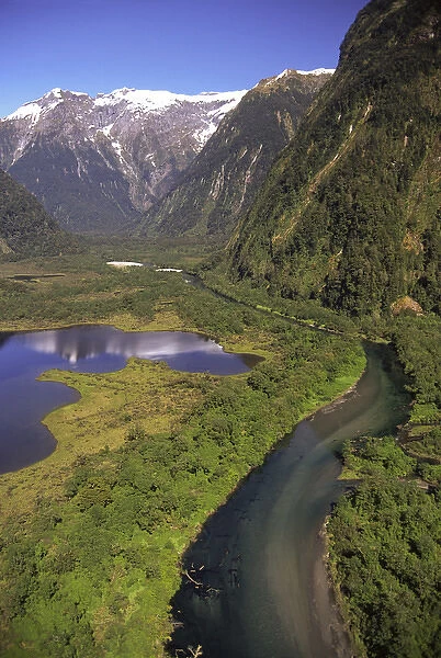 Lake Brown & Arthur River, Arthur Valley, Milford Track, Fiordland National Park - aerial