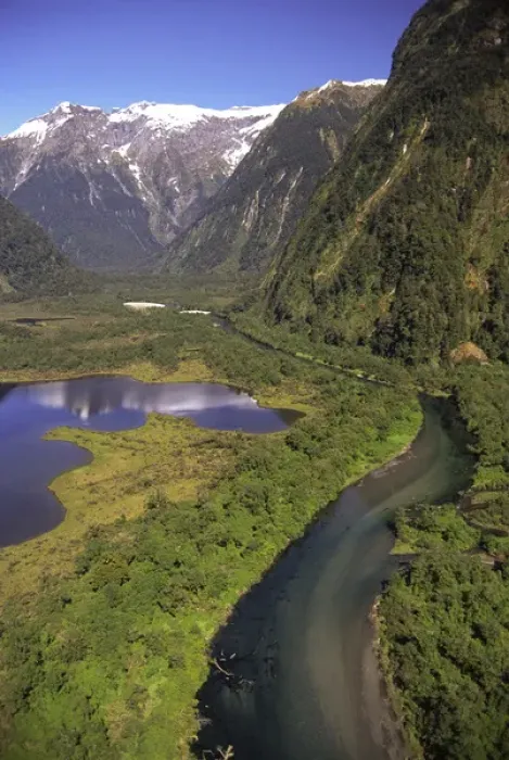 Framed Print : Lake Brown & Arthur River, Arthur Valley, Milford Track, Fiordland National Park - aerial Framed Print : Lake Brown & Arthur River, Arthur Valley, Milford Track, Fiordland National Park - aerial