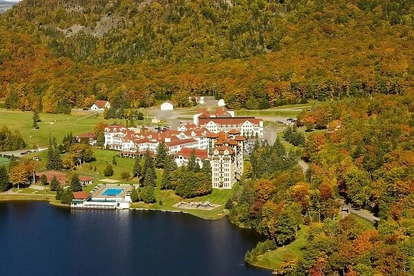 Lake Gloriette and the Balsams Grand Resort as seen from the cliffs above NH 26 in Dixville Notch