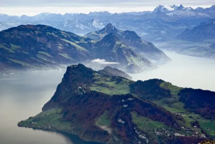 Framed Print : Lake Lucerne surrounded by the Alps and rural countryside viewed from atop Pilatus Mountain Framed Print : Lake Lucerne surrounded by the Alps and rural countryside viewed from atop Pilatus Mountain