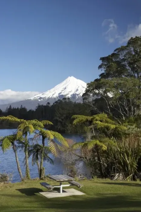 Framed Print : Lake Mangamahoe and Mt Taranaki  /  Mt Egmont, Taranaki, North Island, New Zealand