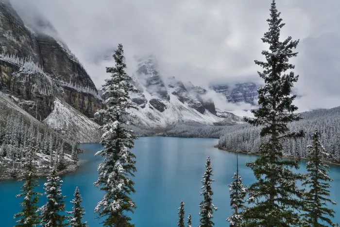 Framed Print : Lake Moraine with fresh late summer snow Banff National Park, Alberta, Canada Framed Print : Lake Moraine with fresh late summer snow Banff National Park, Alberta, Canada