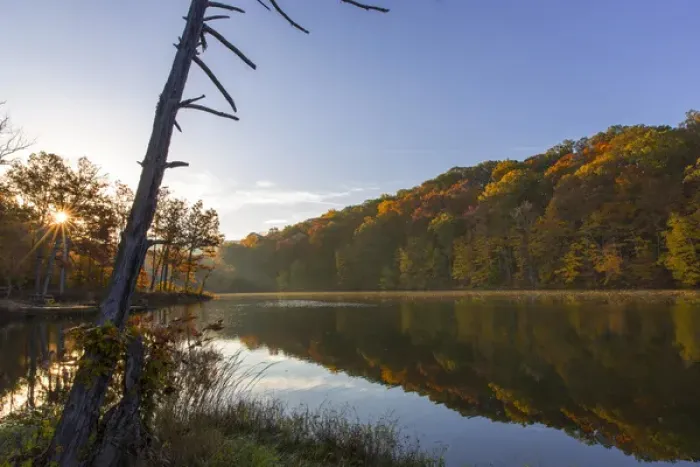 Framed Print : Lake Ogle in autumn in Brown County State Park, Indiana, USA Framed Print : Lake Ogle in autumn in Brown County State Park, Indiana, USA