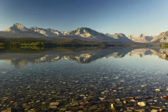 Framed Print : Lake Sherburne and mountain reflection, Glacier National Park, Montana Framed Print : Lake Sherburne and mountain reflection, Glacier National Park, Montana