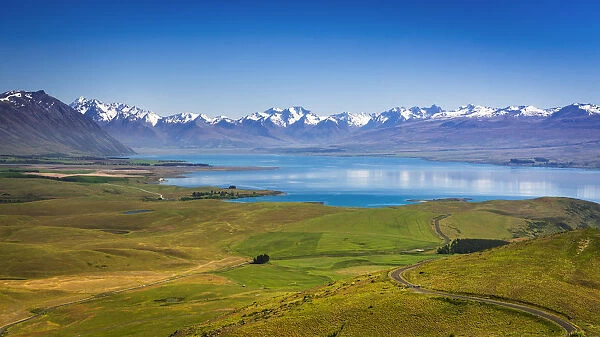 Lake Tekapo and the Southern Alps from the summit of Mt. John, Canterbury, South Island