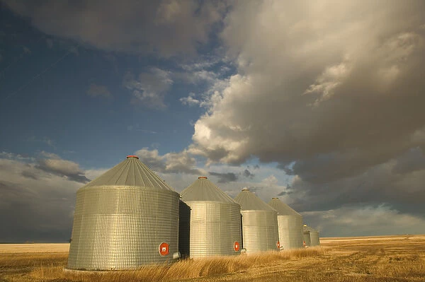 02. Canada, Alberta, Stand Off: Landscape with Dramatic Sky Grain Silos