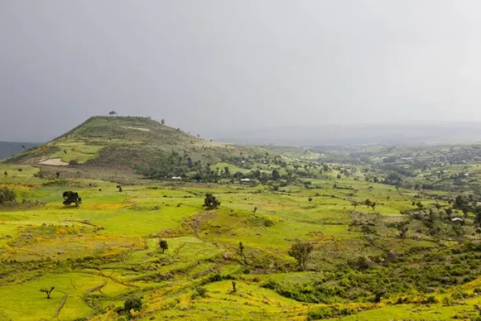 Framed Print : Landscape between Gonder and Lake Tana in Ethiopia. This fertile region is farmed Framed Print : Landscape between Gonder and Lake Tana in Ethiopia. This fertile region is farmed