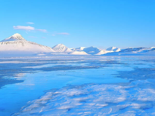Landscape in Gronfjorden, Island of Spitsbergen. Arctic region, Scandinavia, Norway, Svalbard