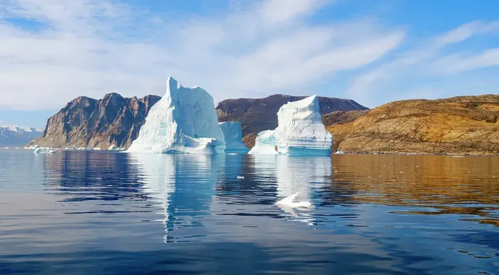 Framed Print : Landscape with icebergs in the Uummannaq Fjord System in the northwest of Greenland, Danish Territory. (Editorial Use Only)