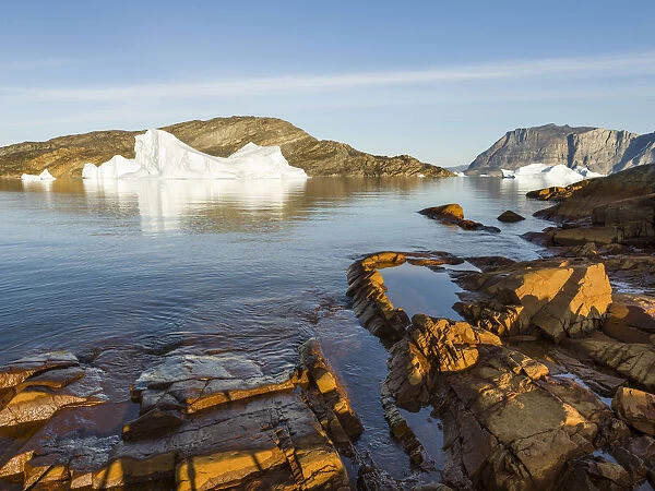 Landscape with icebergs in the Uummannaq fjord system, northwest Greenland, Denmark
