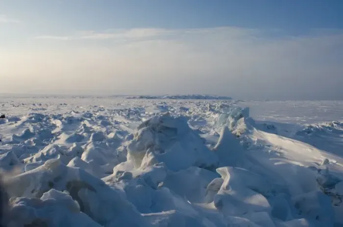 Framed Print : landscape of jumbled ice on the frozen Arctic ocean, off Herschel island