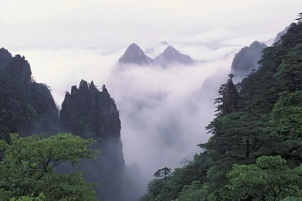 Landscape of Mt. Huangshan (Yellow Mountain) in mist, Anhui Province, China