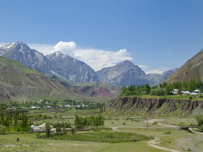 Framed Print : Landscape along the Pamir Highway. The mountain range Tian Shan or Heavenly Mountains