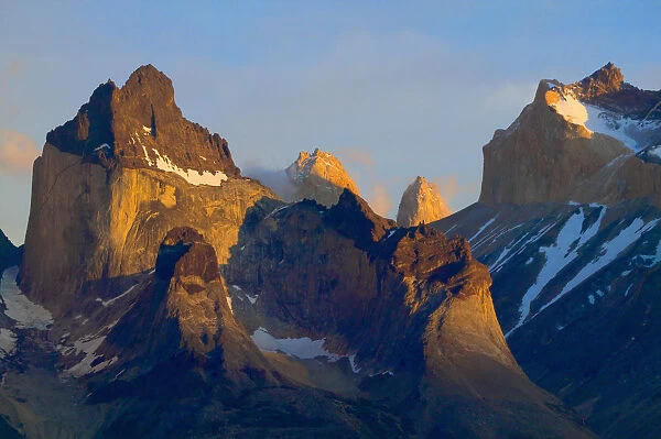 Landscape of Torres del Paine and Cuerno del Paine at sunrise, Patagonia, Chile