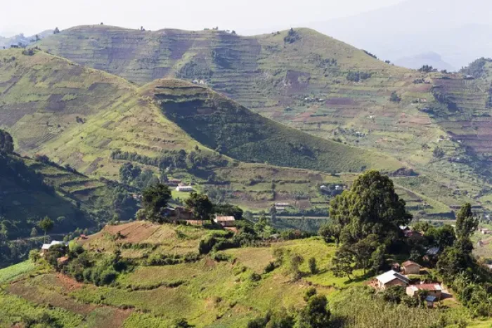 Framed Print : Landscapes around Kisoro, Kigezi. This area is densly populated and intensivly farmed
