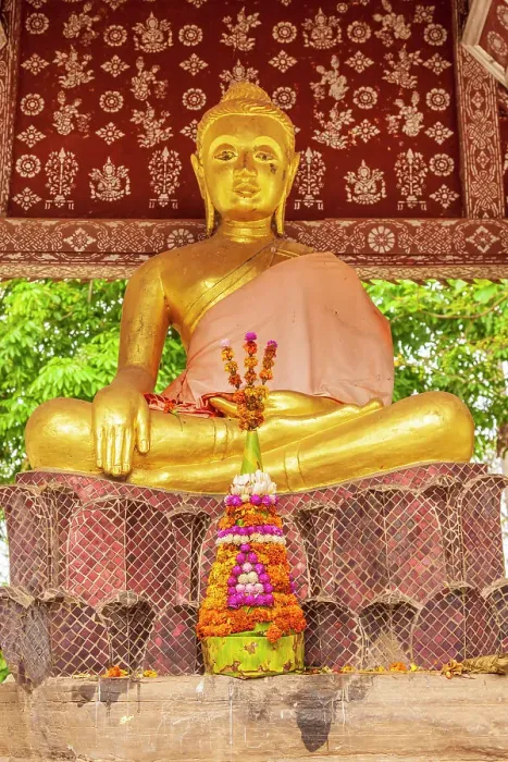 Framed Print : Laos, Luang Prabang. Golden Buddha statue and altar Framed Print : Laos, Luang Prabang. Golden Buddha statue and altar