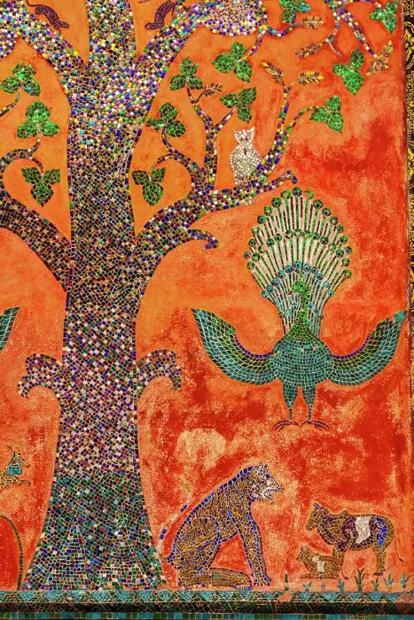 Framed Print : Laos, Luang Prabang. Mosaic depicting a tree, peacock, and other animals Framed Print : Laos, Luang Prabang. Mosaic depicting a tree, peacock, and other animals