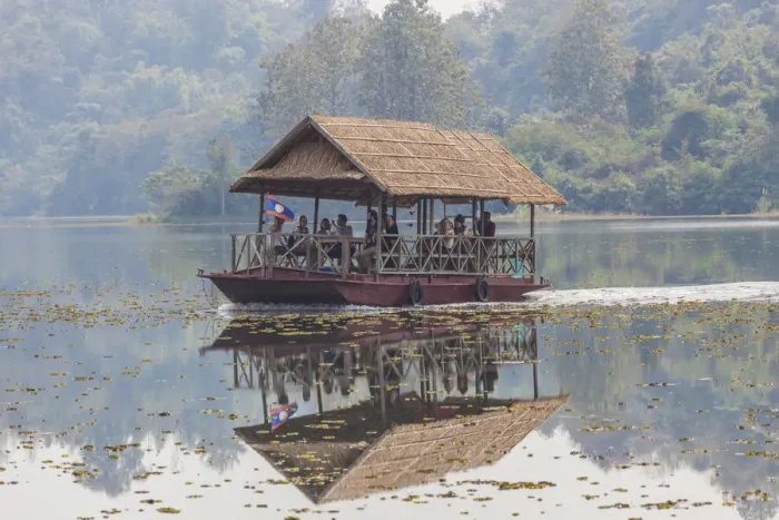 Framed Print : Laos, Sainyabuli. Elephant Conservation Center water shuttle on Nam Tien Reservoir