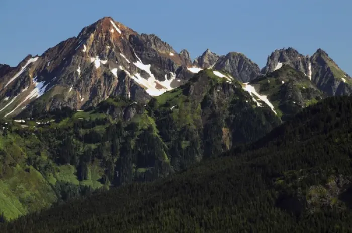 Framed Print : Larabee Mountain and Border Peak from Heather Meadows Visitor Center, Mount Baker